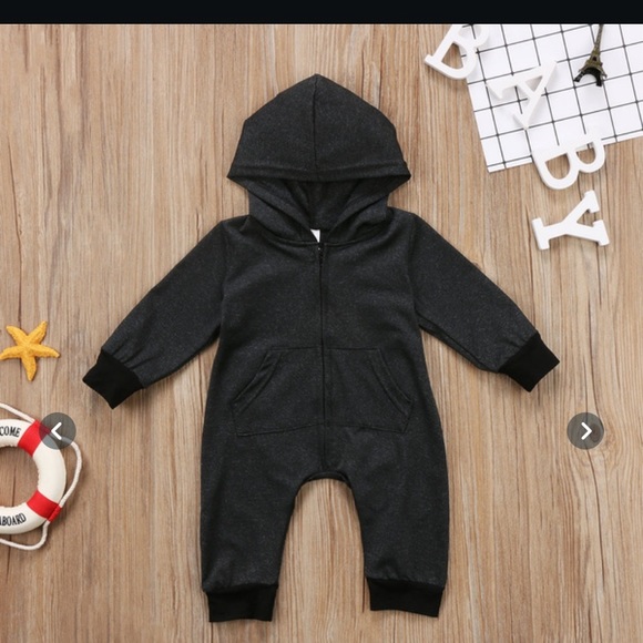 One Pieces Greyblack Zipper Onesie Pockets Hoodie 36month Poshmark